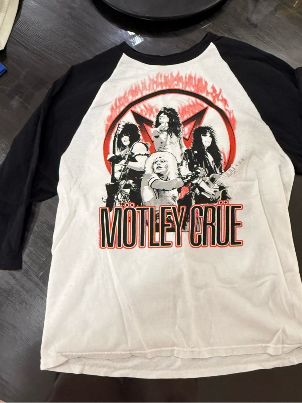 Mötley Crüe Raglan Long Sleeve Tee in White and Black